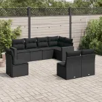 Set mobilier de grădină cu perne, 8 piese, negru, poliratan GartenMobel Dekor