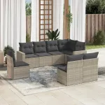 Set mobilier de grădină cu perne, 8 piese gri deschis poliratan GartenMobel Dekor