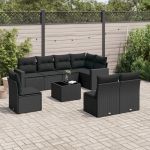 Set mobilier de grădină cu perne, 9 piese, negru, poliratan GartenMobel Dekor