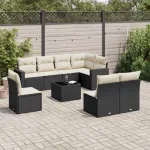 Set mobilier de grădină cu perne, 9 piese, negru, poliratan GartenMobel Dekor