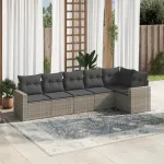 Set mobilier grădină cu perne, 6 piese, gri, poliratan GartenMobel Dekor