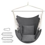 SONGMICS Fotoliu suspendat tip hamac cu 2 perne, lant si carabiniera incluse, 150x128 cm, gri inchis Household NewTrend