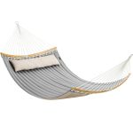 SONGMICS Hamac dublu cu bare curbate din bambus, perna inclusa, maxim 225 kg, 200x140 cm, gri Household NewTrend