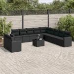 Set canapele de grădină, 12 piese, cu perne, negru, poliratan GartenMobel Dekor