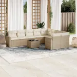Set canapele de grădină cu perne, 10 piese, bej, poliratan GartenMobel Dekor