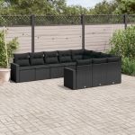 Set canapele de grădină cu perne, 10 piese, negru, poliratan GartenMobel Dekor