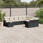 Set canapele de grădină cu perne, 10 piese, negru, poliratan GartenMobel Dekor