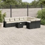 Set canapele de grădină cu perne, 10 piese, negru, poliratan GartenMobel Dekor