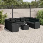 Set canapele de grădină cu perne, 10 piese, negru, poliratan GartenMobel Dekor