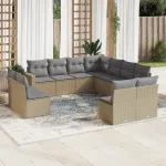 Set canapele de grădină cu perne, 11 piese, bej, poliratan GartenMobel Dekor