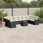 Set canapele de grădină cu perne, 11 piese, negru, poliratan GartenMobel Dekor