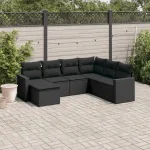 Set canapele de grădină cu perne, 7 piese, negru, poliratan GartenMobel Dekor