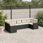 Set canapele de grădină cu perne, 7 piese, negru, poliratan GartenMobel Dekor