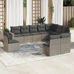 Set mobilier de grădină cu perne, 10 piese, gri, poliratan GartenMobel Dekor