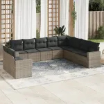 Set mobilier de grădină cu perne, 10 piese, gri, poliratan GartenMobel Dekor
