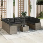 Set mobilier de grădină cu perne, 10 piese, gri, poliratan GartenMobel Dekor