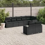 Set mobilier de grădină cu perne, 8 piese, negru, poliratan GartenMobel Dekor