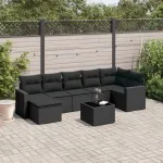 Set mobilier de grădină cu perne, 8 piese, negru, poliratan GartenMobel Dekor