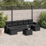 Set mobilier de grădină cu perne, 8 piese, negru, poliratan GartenMobel Dekor