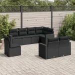 Set mobilier de grădină cu perne, 8 piese, negru, poliratan GartenMobel Dekor