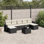 Set mobilier de grădină cu perne, 8 piese, negru, poliratan GartenMobel Dekor