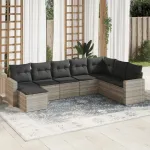 Set mobilier de grădină cu perne, 8 piese gri deschis poliratan GartenMobel Dekor