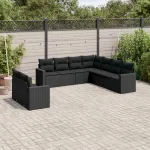 Set mobilier de grădină cu perne, 9 piese, negru, poliratan GartenMobel Dekor