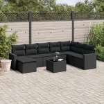 Set mobilier de grădină cu perne, 9 piese, negru, poliratan GartenMobel Dekor