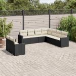 Set mobilier de grădină cu perne, 9 piese, negru, poliratan GartenMobel Dekor