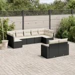 Set mobilier de grădină cu perne, 9 piese, negru, poliratan GartenMobel Dekor