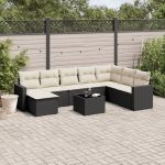 Set mobilier de grădină cu perne, 9 piese, negru, poliratan GartenMobel Dekor