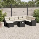 Set mobilier de grădină cu perne, 9 piese, negru, poliratan GartenMobel Dekor