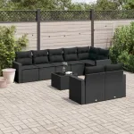 Set mobilier de grădină cu perne, 9 piese, negru, poliratan GartenMobel Dekor