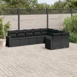 Set mobilier de grădină cu perne, 9 piese, negru, poliratan GartenMobel Dekor