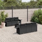 Set canapele de grădină cu perne, 7 piese, negru, poliratan GartenMobel Dekor