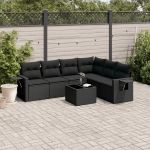 Set canapele de grădină cu perne, 7 piese, negru, poliratan GartenMobel Dekor