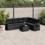 Set canapele de grădină cu perne, 7 piese, negru, poliratan GartenMobel Dekor