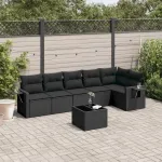 Set canapele de grădină cu perne, 7 piese, negru, poliratan GartenMobel Dekor