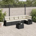 Set canapele de grădină cu perne, 7 piese, negru, poliratan GartenMobel Dekor
