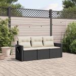 Set mobilier de grădină cu perne, 3 piese, negru, poliratan GartenMobel Dekor