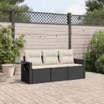 Set mobilier de grădină cu perne, 3 piese, negru, poliratan GartenMobel Dekor
