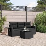 Set mobilier de grădină cu perne, 4 piese, negru, poliratan GartenMobel Dekor