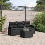 Set mobilier de grădină cu perne, 4 piese, negru, poliratan GartenMobel Dekor