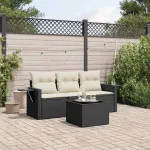 Set mobilier de grădină cu perne, 4 piese, negru, poliratan GartenMobel Dekor