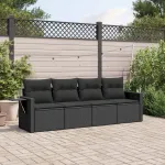 Set mobilier de grădină cu perne, 4 piese, negru, poliratan GartenMobel Dekor