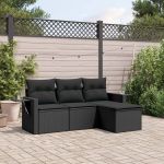 Set mobilier de grădină cu perne, 4 piese, negru, poliratan GartenMobel Dekor