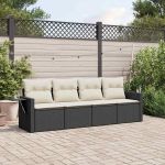 Set mobilier de grădină cu perne, 4 piese, negru, poliratan GartenMobel Dekor