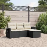 Set mobilier de grădină cu perne, 4 piese, negru, poliratan GartenMobel Dekor