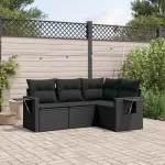 Set mobilier de grădină cu perne, 4 piese, negru, poliratan GartenMobel Dekor