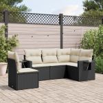 Set mobilier de grădină cu perne, 5 piese, negru, poliratan GartenMobel Dekor